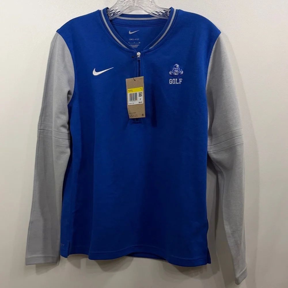 Nike Women’s Blue gray golf 1/4 zip mock neck pull over size small. NWT. Logo.